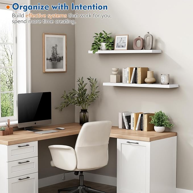 Harwaya White Wood Floating Shelves 36 Inches Long Set of 2, Large Modern Wall - Image 4
