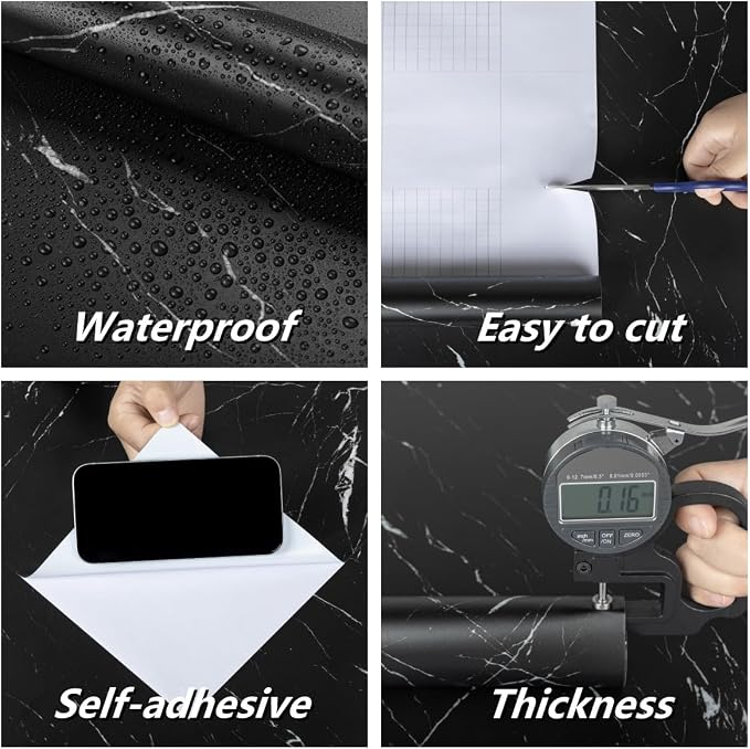 Abyssaly Black Marble Contact Paper Peel and Stick Countertops Waterproof Matte - Image 5