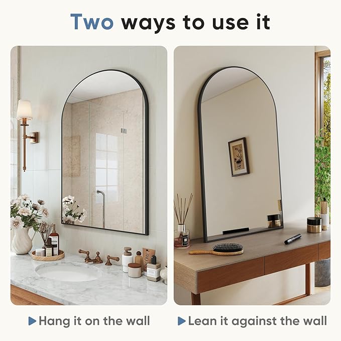 DUMOS Black Metal Arch Vanity Rounded Rectangle Bathroom Mirrors - Image 4