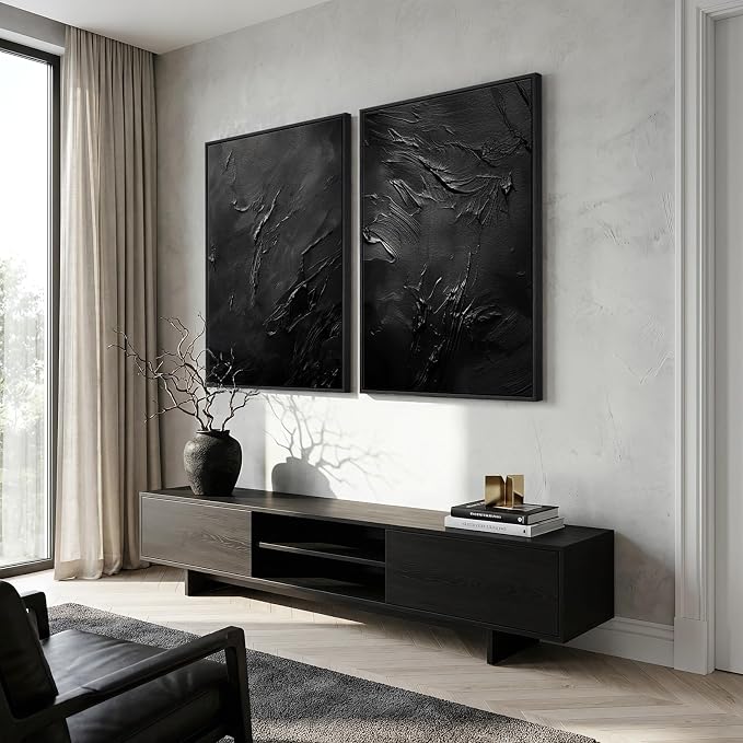 Large Framed Black Abstract Wall Art Set of 2 - Image 2