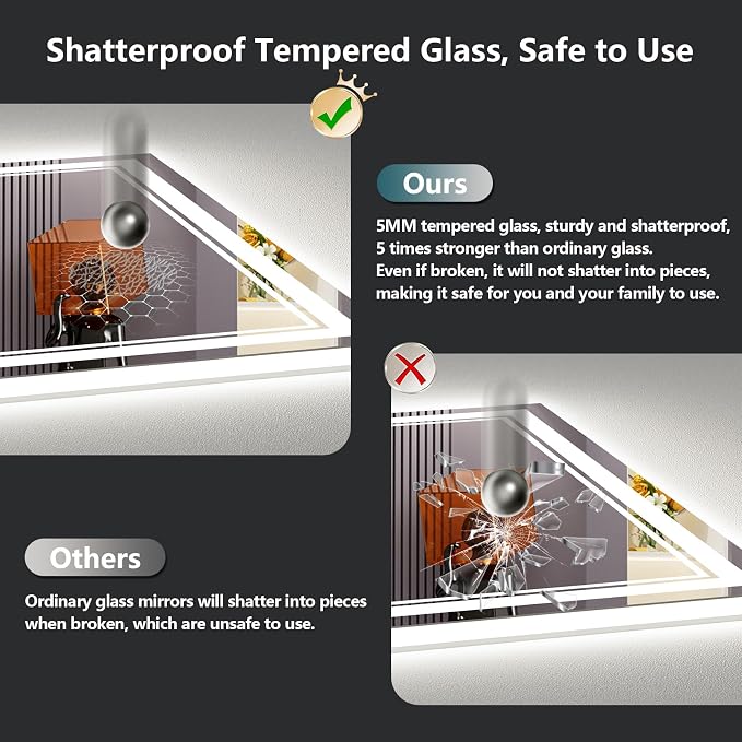 48x30 LED Bathroom Mirror with Lights, Backlit and Front Lit Anti-Fog Lighted - Image 7