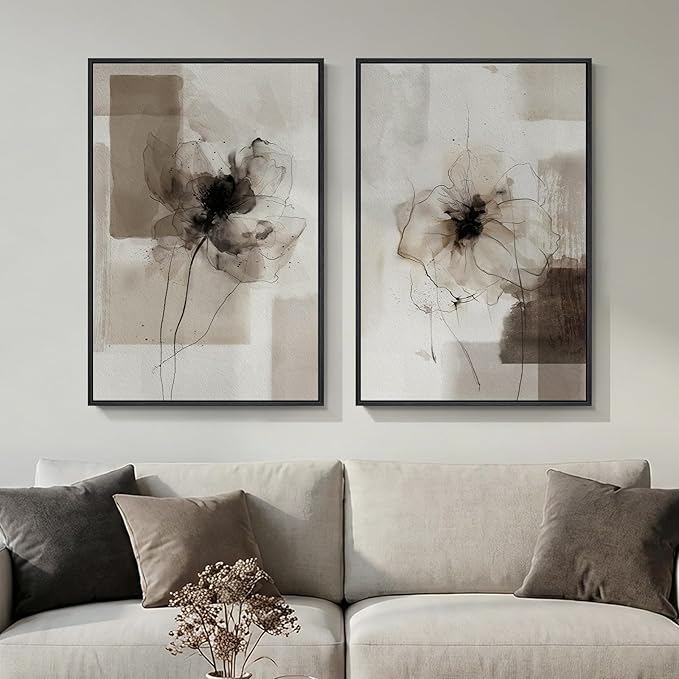 Framed Neutral Abstract Floral Wall Art by MXART