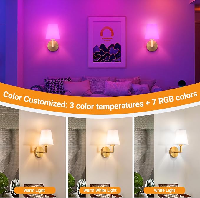 Nekhung Battery Operated Wall Sconces Set of 2, Wireless Wall Light - Image 3