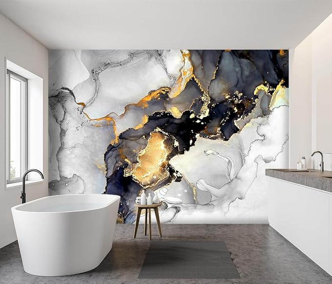 -Grey and White Marbled Fabric Wallpaper Living Room Abstraction Art Bedroom - Image 3