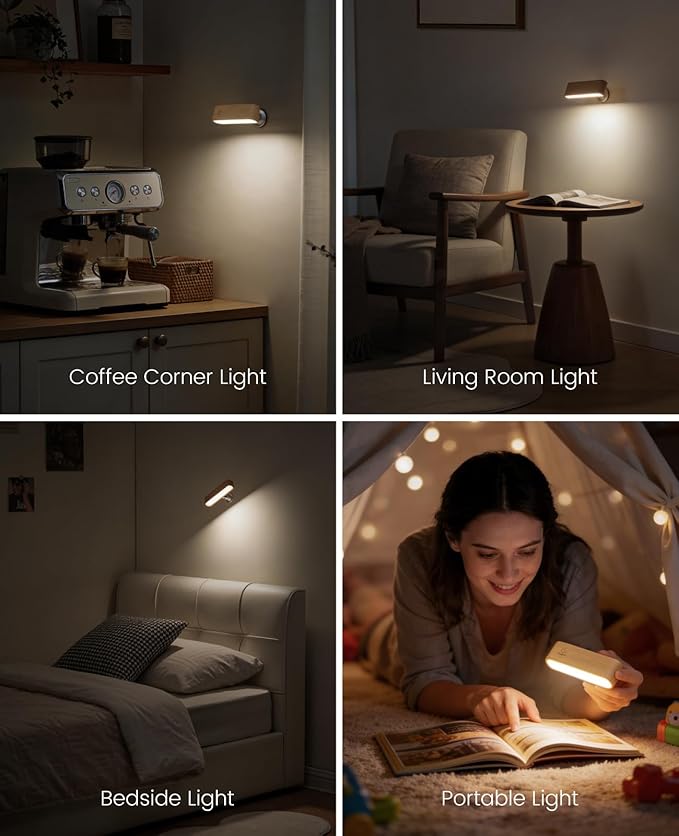 Wood LED Wall Sconce, Magnetic 360° Rotatable Wall Mounted Night Light & - Image 6