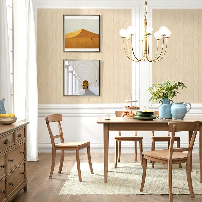 Beige Grasscloth Peel and Stick Wallpaper Vintage Texture Removable Waterproof - Image 9