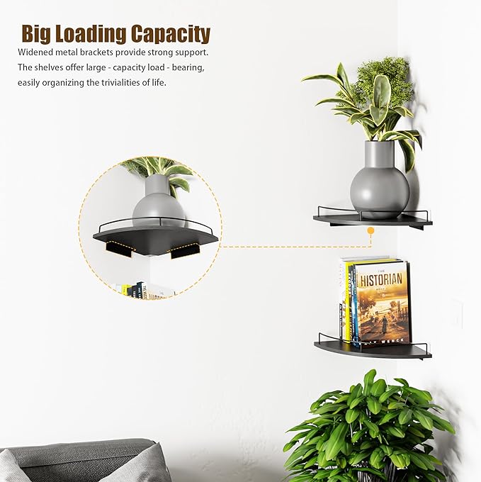 Corner Floating Shelves, Rustic Brown Wood, Wall Mount Storage - Image 4