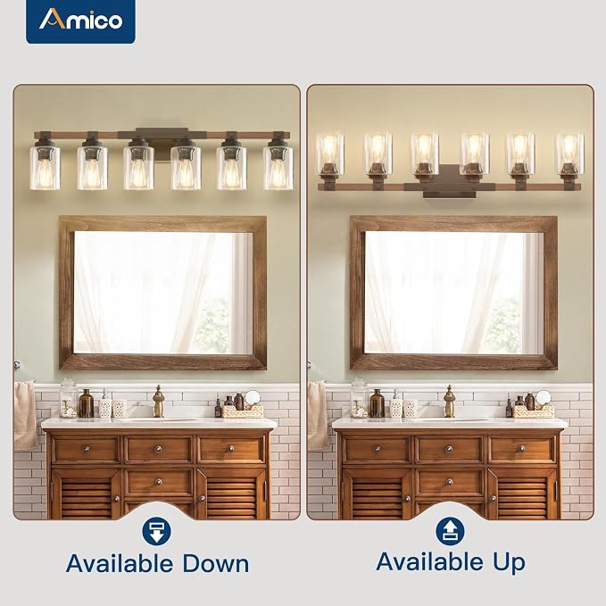 Amico Farmhouse Bathroom Vanity Light Fixtures, Rustic 6-Light Industrial - Image 7