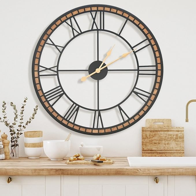 Micasso Large Farmhouse Wall Clock: 24 inch Modern Metal Black - Image 7