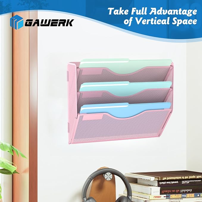 Gawerk 3 Tier Hanging Wall File Organizer, Mesh Mail Paper Orgnization Hanging - Image 6