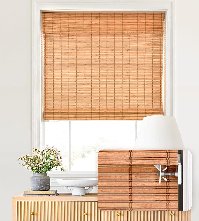 LazBlinds No Tools No Drill Cordless Bamboo Roman Shades, Custom Light by LazBlinds