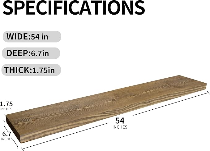 BGMG Wood Floating Shelves for Wall 54 inch Set of 2, Dark Walnut Floating - Image 3
