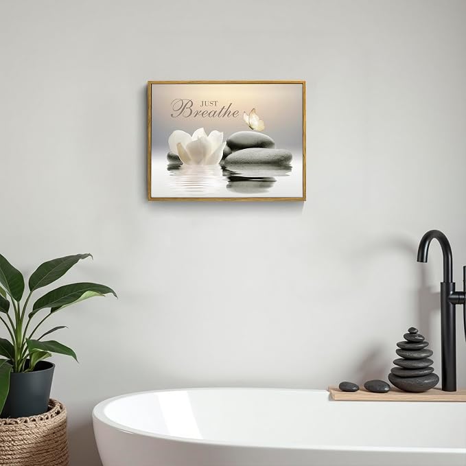 EOBTAIN Zen Framed Wall Art for Living Room, Relaxing Just Breathe Canvas - Image 2