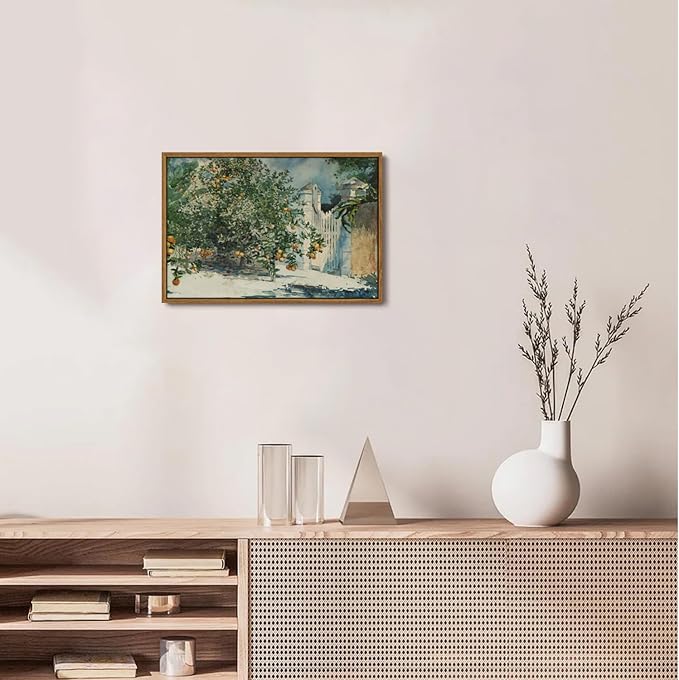 OIQArtOIQ Framed Vintage Landscape Wall Art Orange Trees Still Life Oil - Image 6