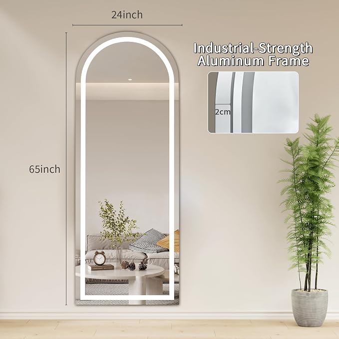 Koonmi LED Arched Full Length Mirror, Lighted Floor Mirrors - Image 7