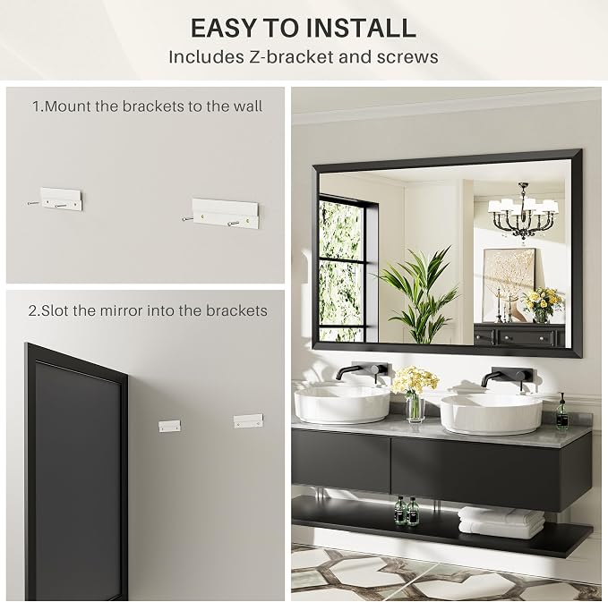 Briivue 55x32 Inch Black Bathroom Mirror - Image 5