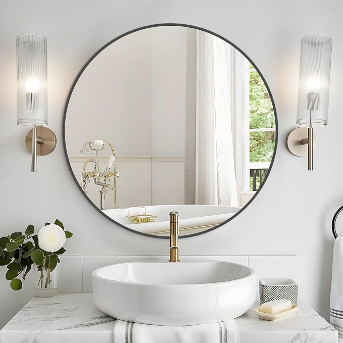 WallBeyond Round Wall Mirror 28 inch Black Large Circle Mirror by WallBeyond