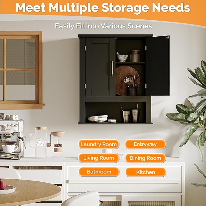 VINGLI Bathroom Wall Cabinet, Adjustable Hanging Storage Organizer Over Toilet - Image 5