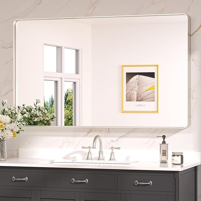 Keonjinn 48 x 30 Brushed Nickel Bathroom Mirrors by Keonjinn