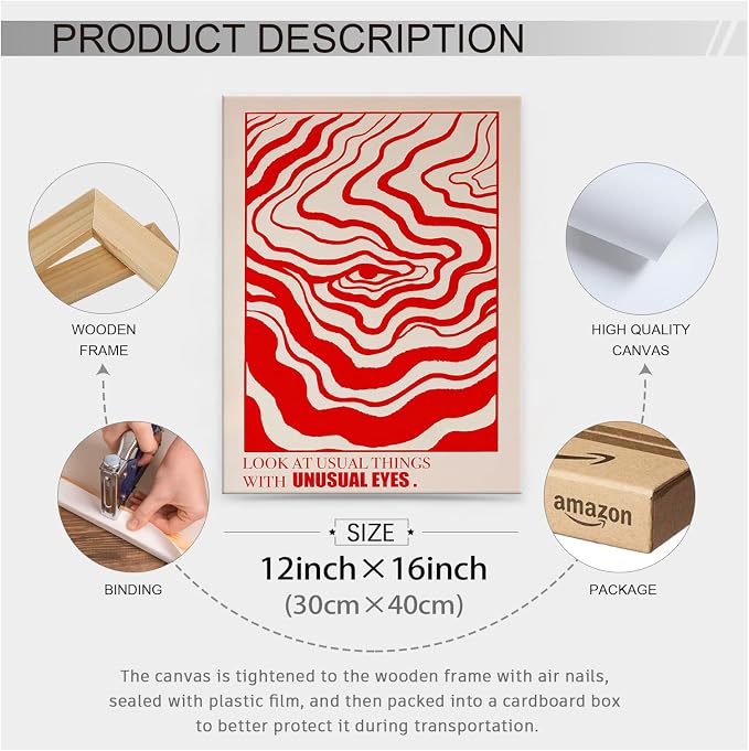 Retro Red Abstract Eye Canvas Wall Art Vintage Hippie Trippy Poster Affirmation - Image 2