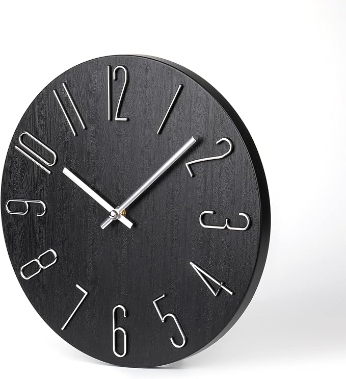 jomparis Black Wall Clock Modern Style Plastic Wooden Wall Clocks Decor 12 Inch - Image 3