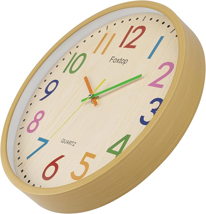 Foxtop 14 Inch Kids Wall Clock Silent Non-Ticking Battery Operated Colorful - Image 6