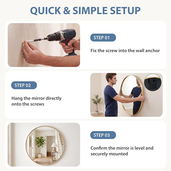 DUMOS 30-Inch Round Wall Mirror, Bathroom Wall Circle Mirror - Image 6