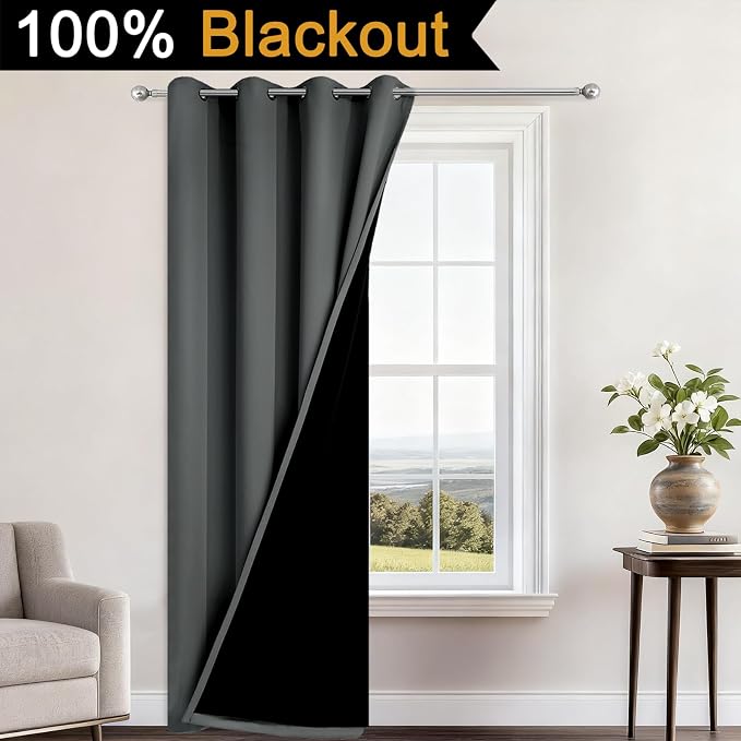 Yakamok 100% Blackout Curtains 96 Inches Long, 2 Thick Layers Heat and Full - Image 2