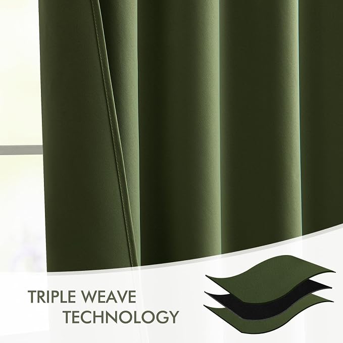 MIULEE Olive Green Back Tab Blackout Curtains 120 Inch Long 2 Panels Set - Image 7