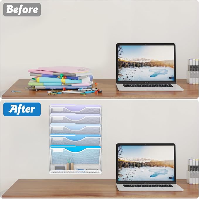 Gawerk 6 Tier Hanging File Organizer, Mesh Wall File Holder Paper Folder Rack - Image 4