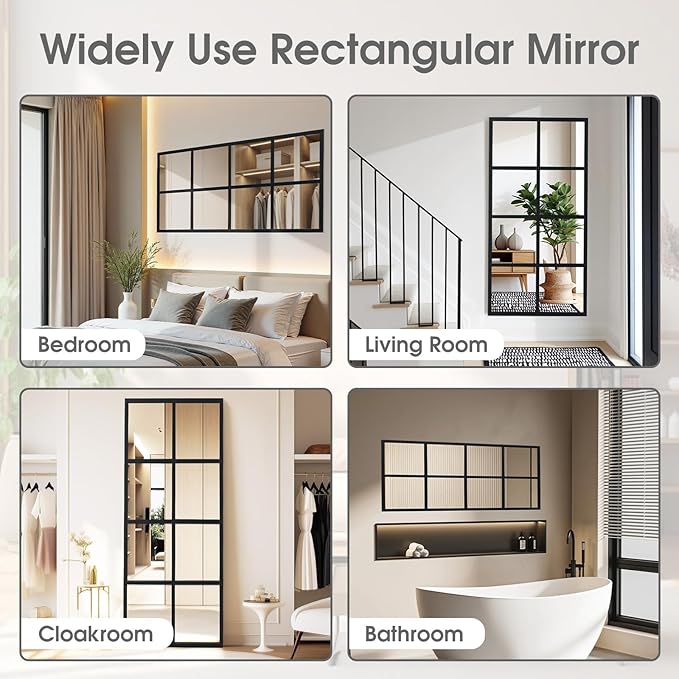DUMOS Wall Mirror 24" x 36", Rectangle Window Pane Decorative Mirror, Metal - Image 6