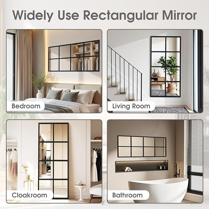 DUMOS Wall Mirror 16" x 32", Rectangle Window Pane Decorative Mirror, Metal - Image 5