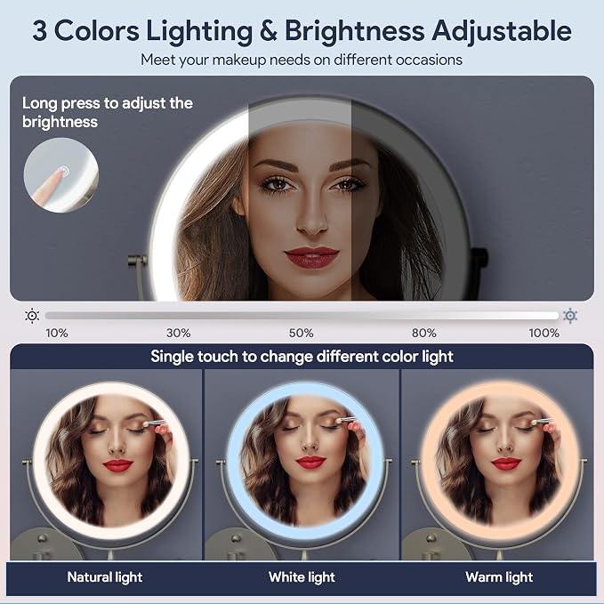 Rocollos Rechargeable Wall Mounted Lighted Makeup Mirror, 8 Inch Double-Sided - Image 3