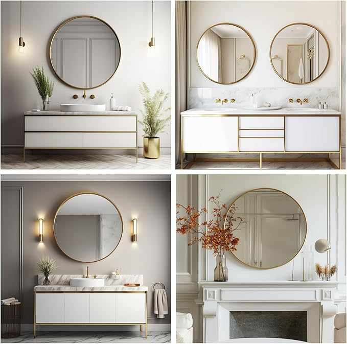 Sunniry Gold Round Mirror, 24 inch Circle Mirror, Round Wall Mounted Mirrors - Image 6