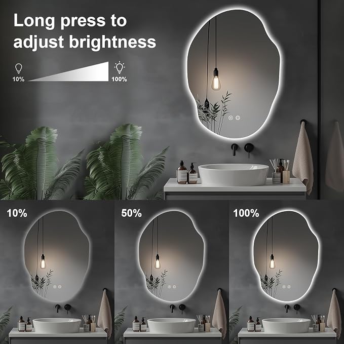 LED Bathroom Mirror with Lights, 25x35 in Asymmetrical Led Bathroom Mirror - Image 3
