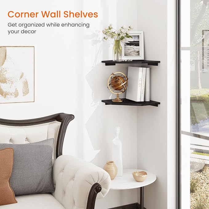 Homode Corner Shelf Wall Mount, Cable Box, Wood Hanging Storage Shelf Organizer - Image 4