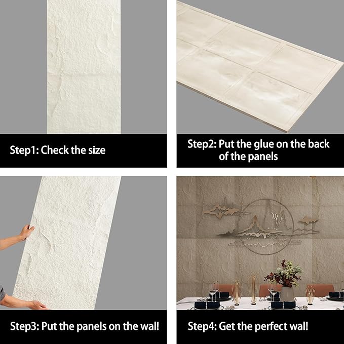 4-Pack 3D PU Stone Wall Panels for Interior Decor Faux Stone Accent Tiles - Image 4