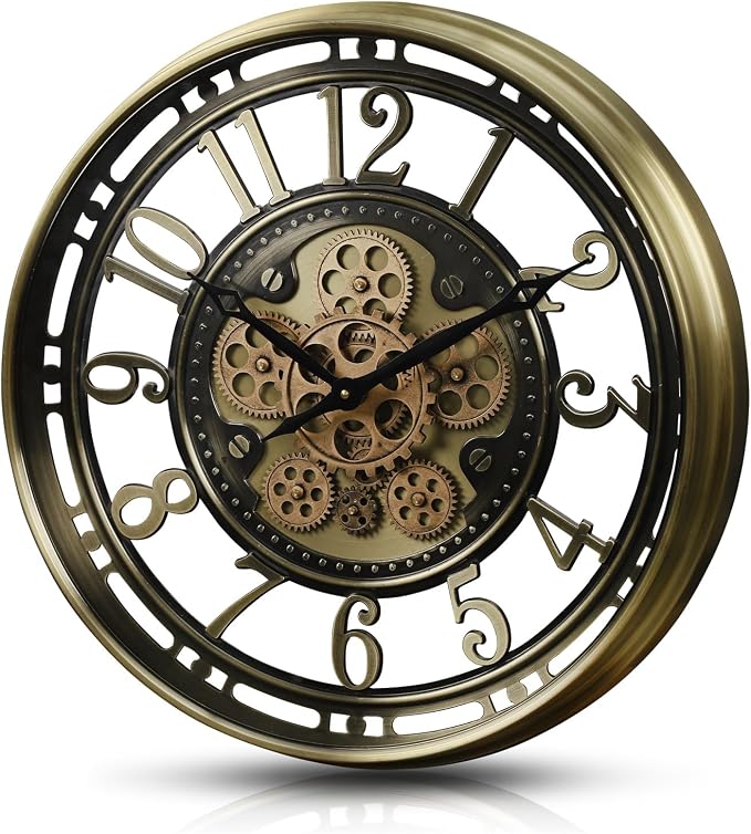 CLXEAST 21 Inch Industrial Moving Gears Wall Clock, Modern Farmhouse Arabic - Image 9