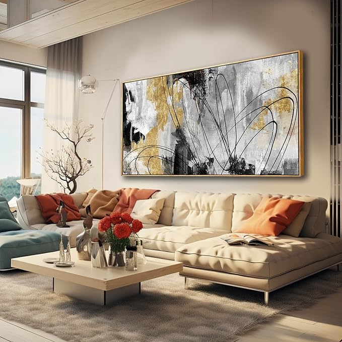 Large Canvas Wall Art Gold Abstract Paintings 29x58 Inch Wooden Framed Artwork - Image 4