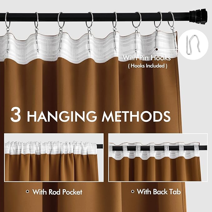 MIULEE Golden Brown Back Tab Blackout Curtains 84 Inch Length 2 Panels Set - Image 3