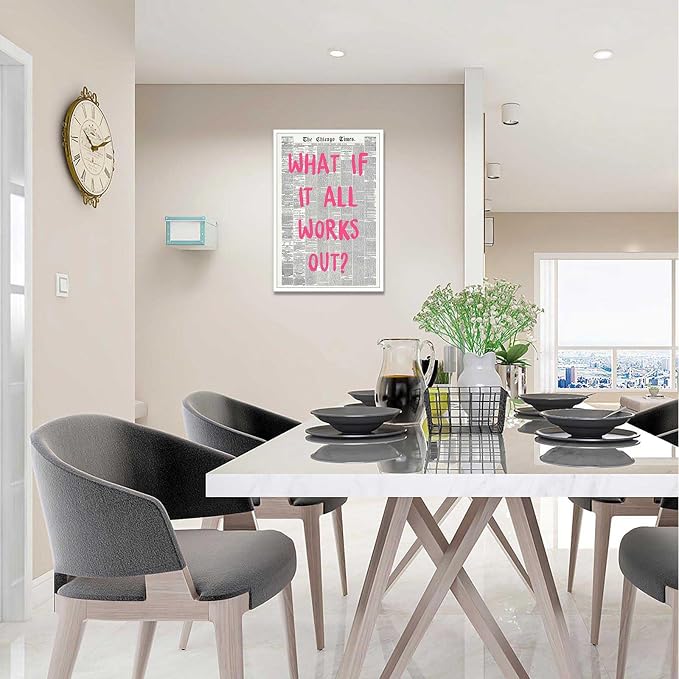 Drimiler What If It All Works Out Poster Retro Newspaper Pink Font Canvas Wall - Image 8