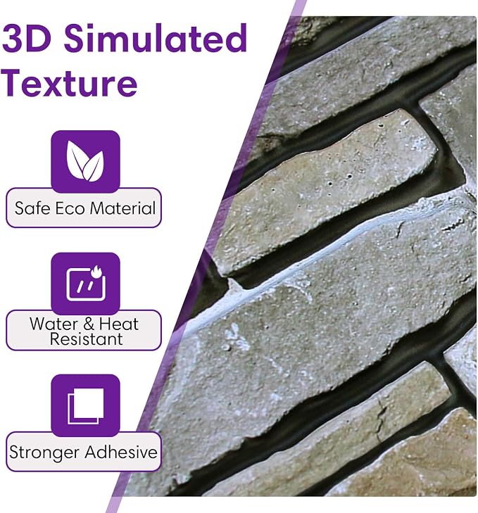 3D Peel and Stick Faux Stone Wall Panels 11.8" x 11.8" 10-Pack, Stone-Look Wall - Image 4