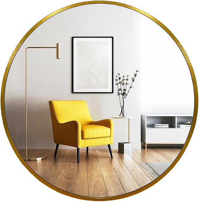 Oruii Gold Round Mirror, Circle Wall Mirrors Metal Frame, Brass Circular Mirrors by OruiiMirror