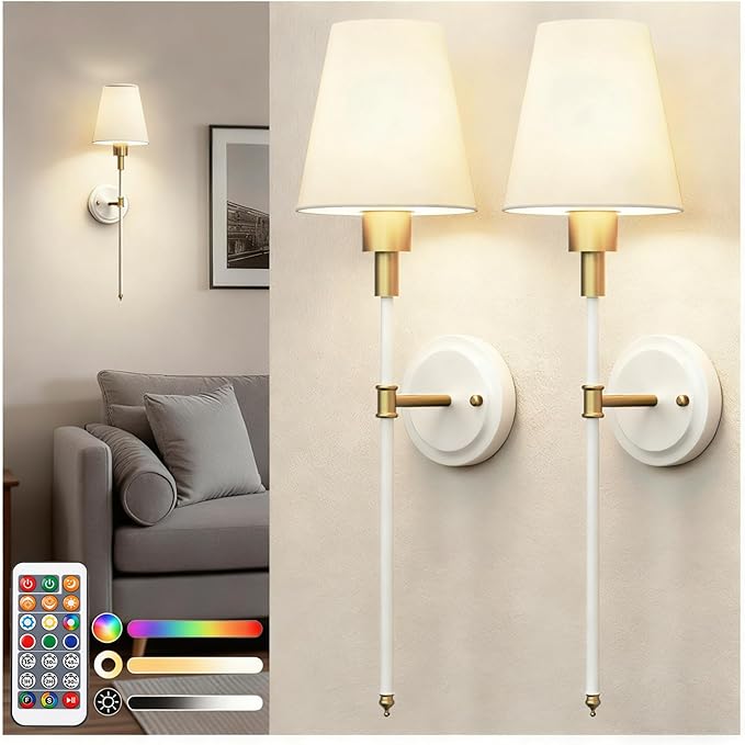 DORESshop Battery Operated Wall Sconce Set of 2, Wireless Wall Light Easy to by DORESshop