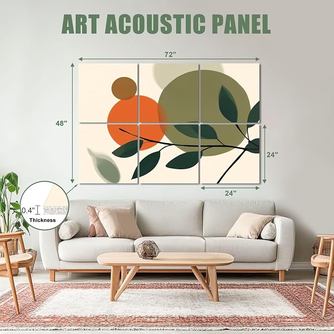 6 Pack Art Acoustic Panels Sound Absorbing Boho Botanical Leaf Orange Green - Image 2