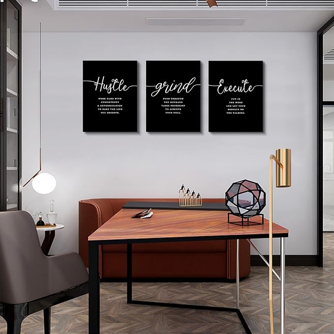 Office Decor - Hustle Quotes Execute Prints, Framed Canvas Wall Art Grind Quote - Image 6