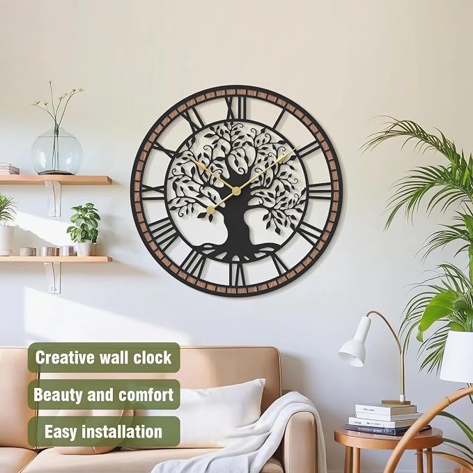 Micasso Wall Clocks Battery Operated: 21Inch Farmhouse Tree of Life Metal - Image 2
