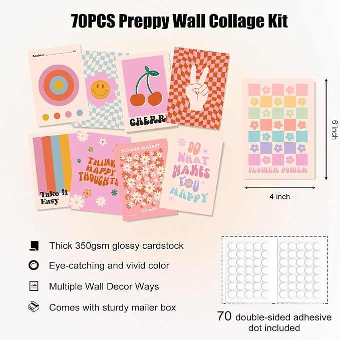 Preppy Room Decor, Cute Preppy Wall Decor, Trendy Pink Photo Collage Kit 4"x6" - Image 2