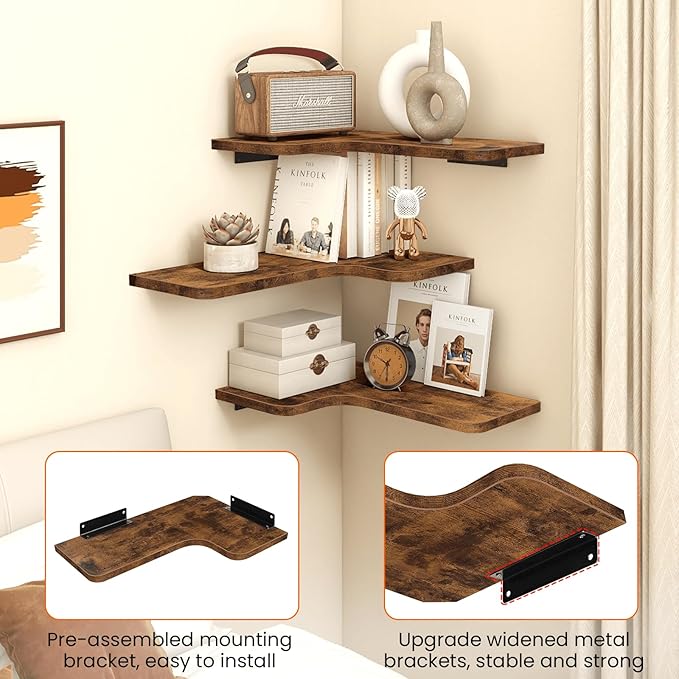 Homode Corner Floating Shelves, Corner Shelves Wall Mounted - Image 5