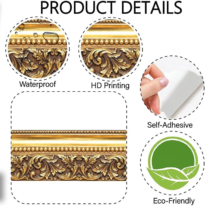 Gold Frame Bulletin Board Border 196.9 x 3.9 Inch Straight Rolled Border Trim - Image 6